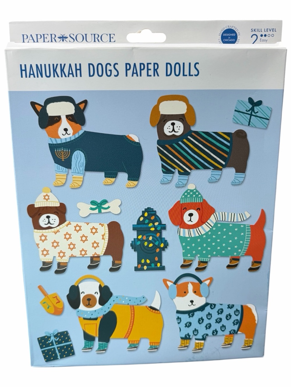 Paper Source Hanukkah Dogs Paper Dolls - Blue, Teal, Orange, Yellow, Brown
